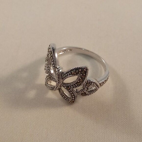925 Silver Artisian Butterfly Heart Marcasite Ring Stamp 925 + NF Gorgeous Gift - Picture 5 of 8